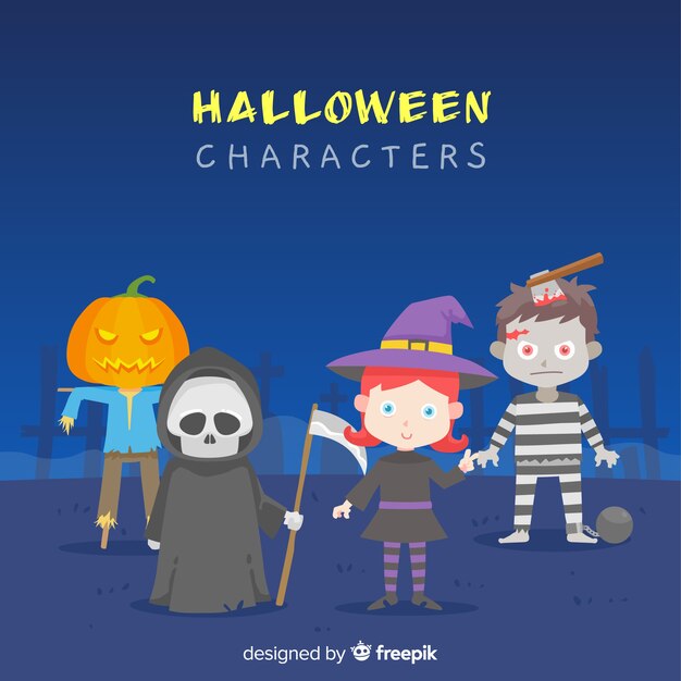 Flat design halloween character collection