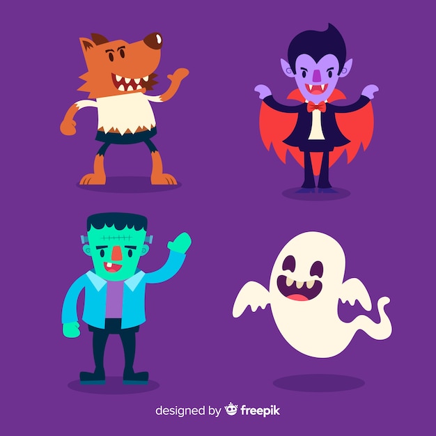 Flat design of halloween character collection