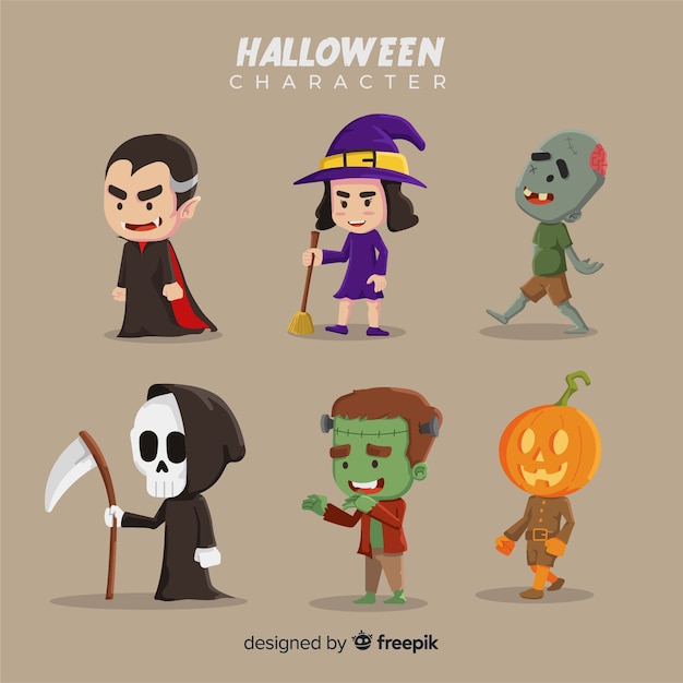 Flat design of halloween character collection