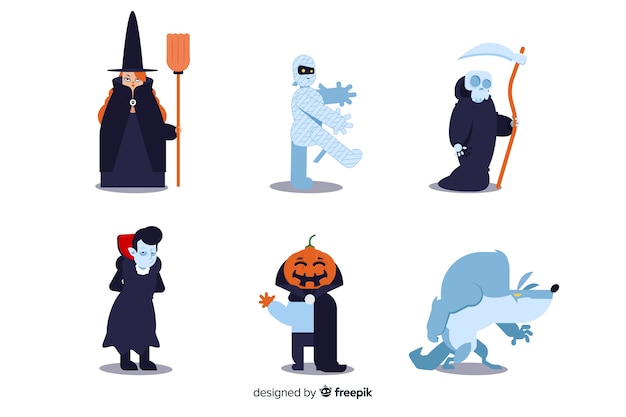 Free vector flat design of halloween character collection