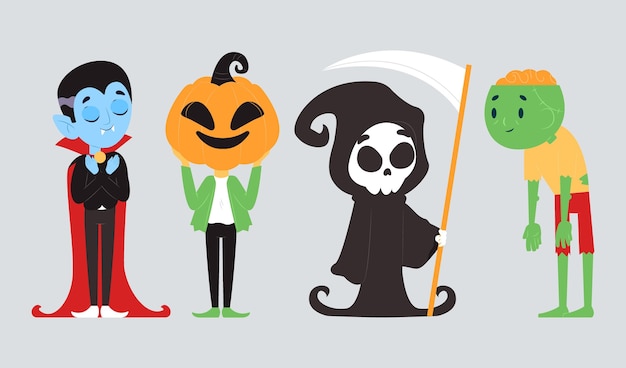 Free Vector flat design halloween character collection