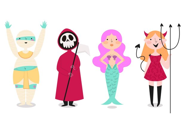 Flat design halloween character collection