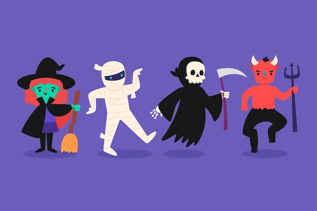 Flat design halloween character collection