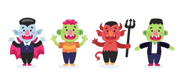 Free Vector flat design halloween character collection