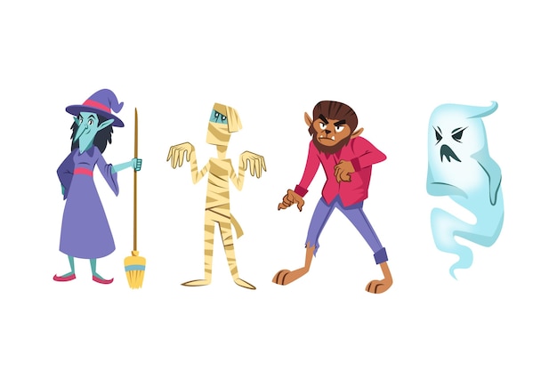 Flat design halloween character collection