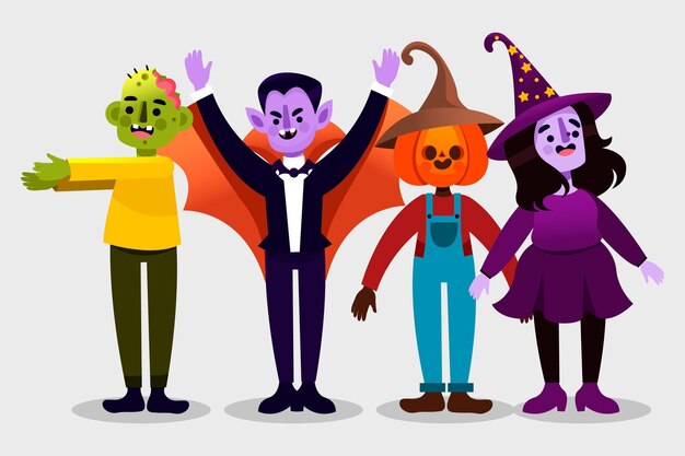 Flat design halloween character collection