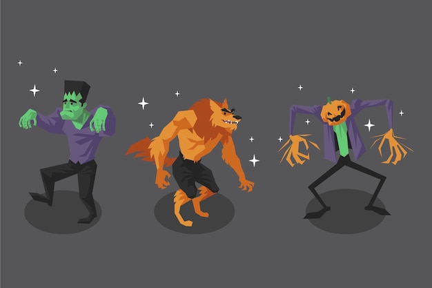 Free Vector flat design halloween character collection