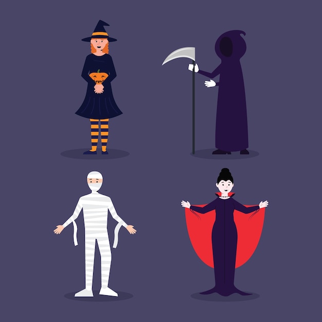 Free Vector flat design halloween character collection