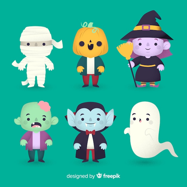 Flat design halloween character collection