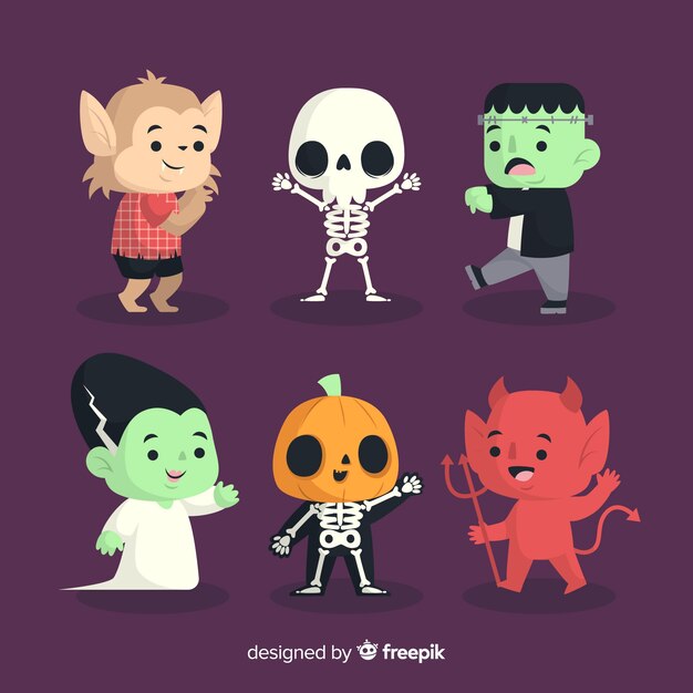 Flat design halloween character collection