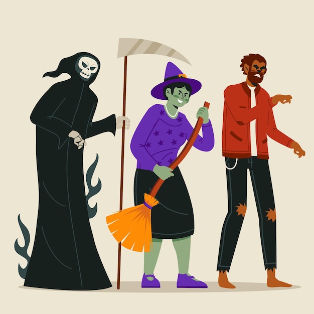 Flat design halloween character collection