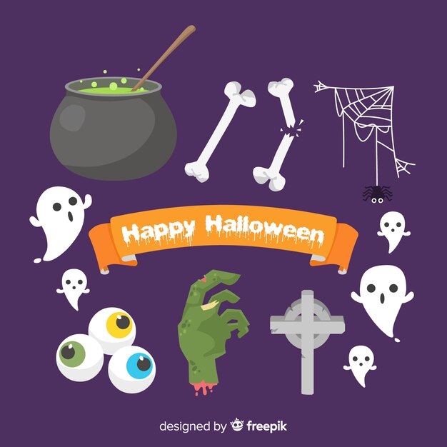 Flat design halloween element collection