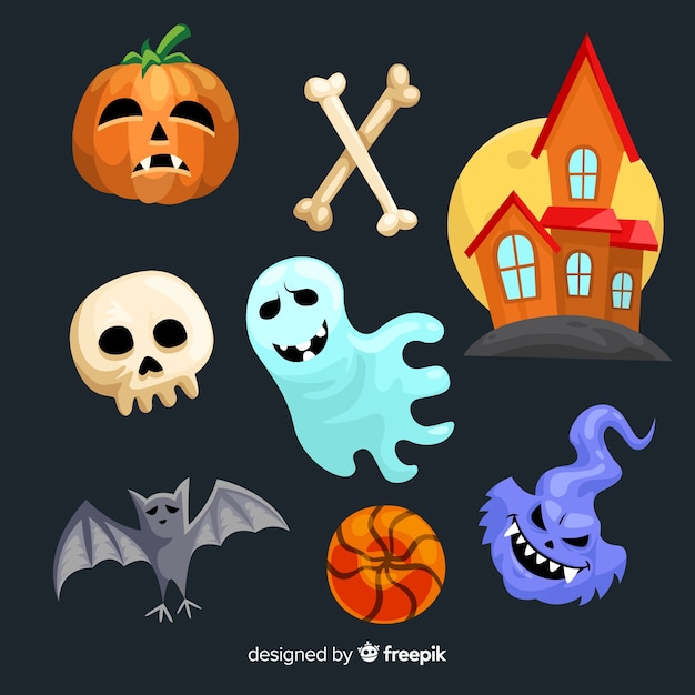 Flat design of halloween element collection