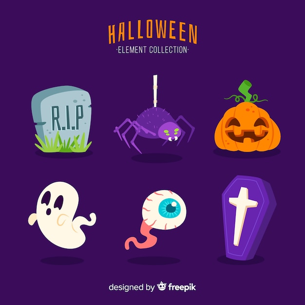 Flat design of halloween element collection