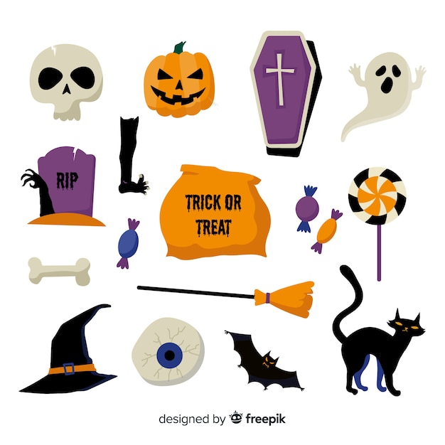 Flat design of halloween element collection