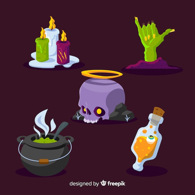 Free Vector flat design halloween element collection