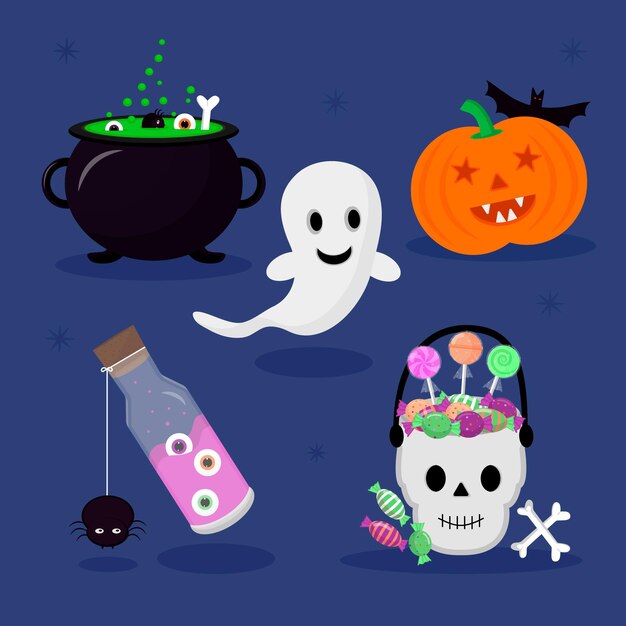 Flat design halloween element collection