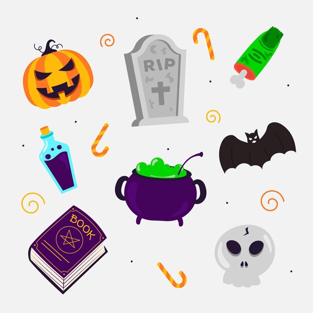 Flat design halloween element collection