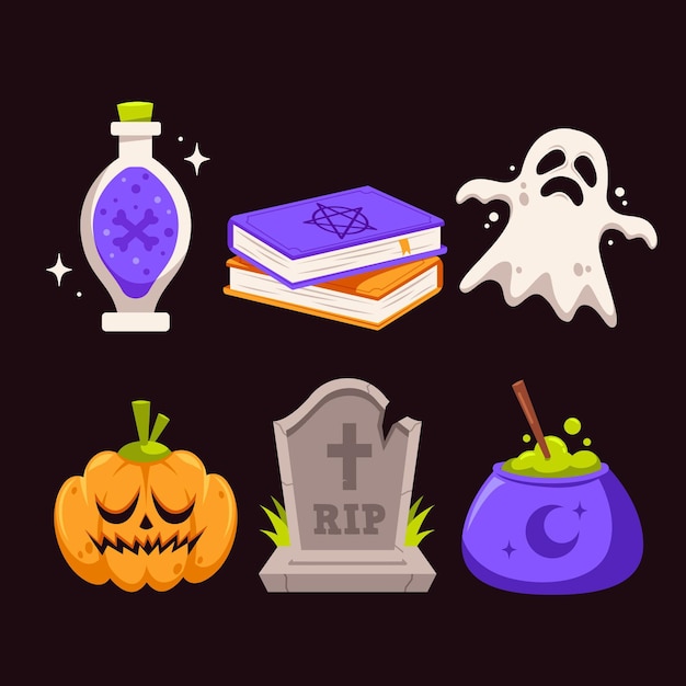 Flat design halloween element collection