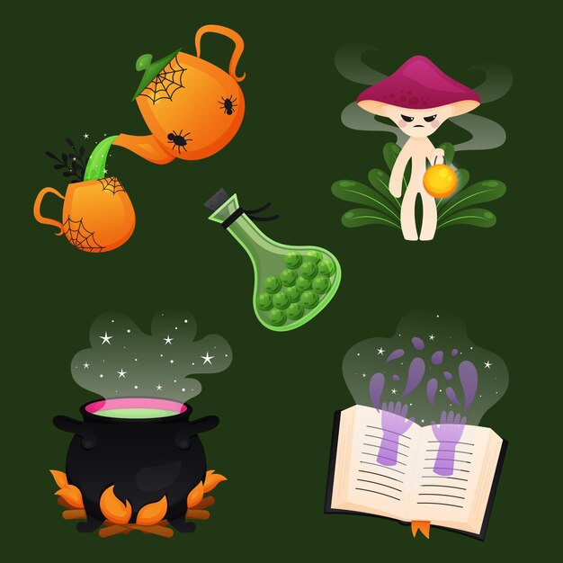 Flat design halloween element collection