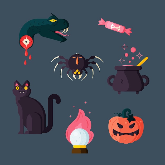 Free vector flat design halloween element collection