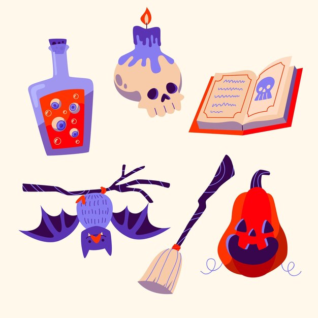 Flat design halloween element pack