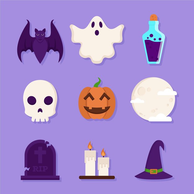 Flat design halloween element set