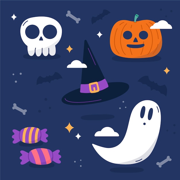 Flat design halloween elements