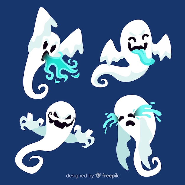 Flat design of halloween ghost collection