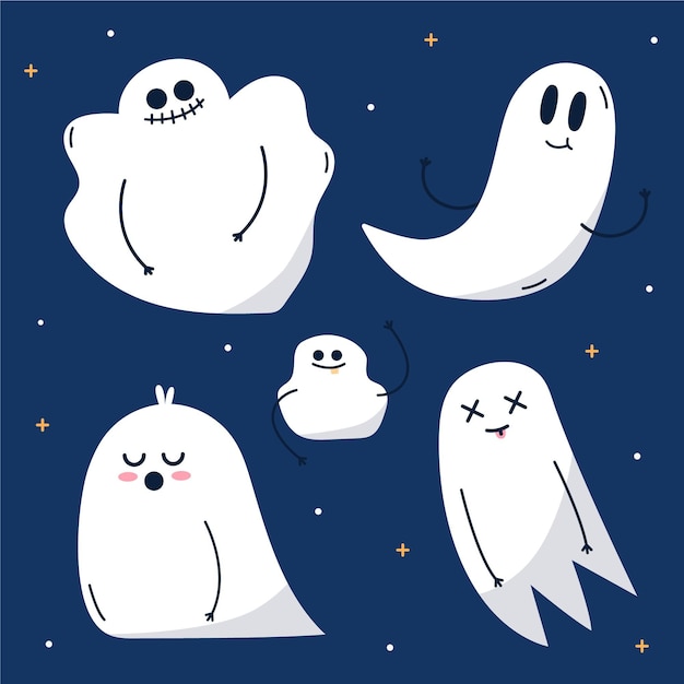 Free vector flat design halloween ghost collection