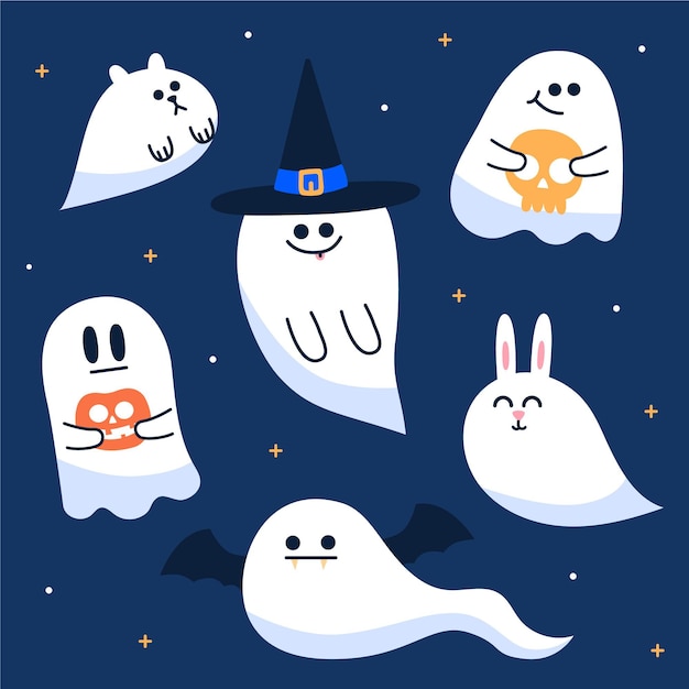 Free Vector flat design halloween ghost collection