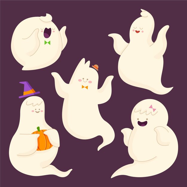 Flat design halloween ghost collection