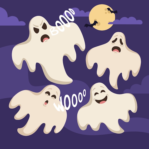 Flat design halloween ghost collection