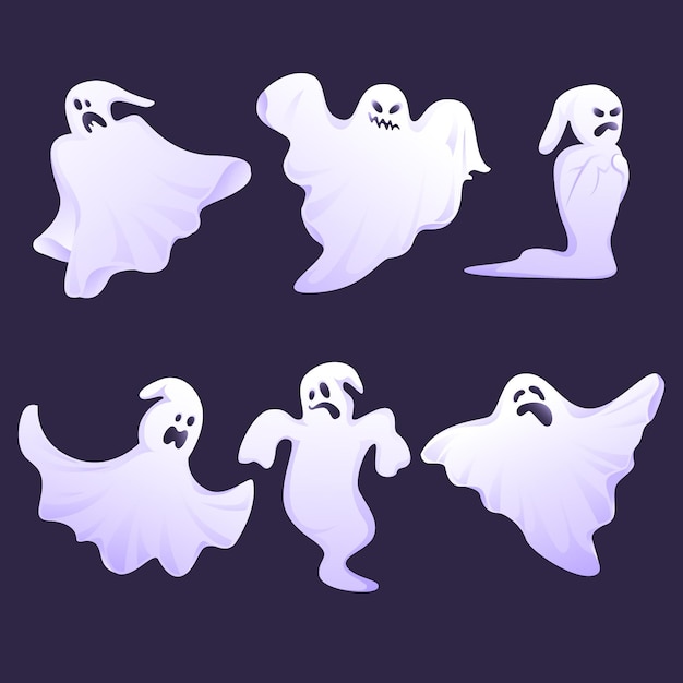 Flat design halloween ghost set