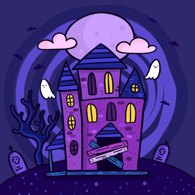 Flat design halloween house