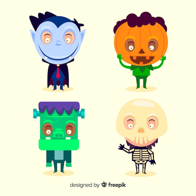 Flat design halloween kid collection