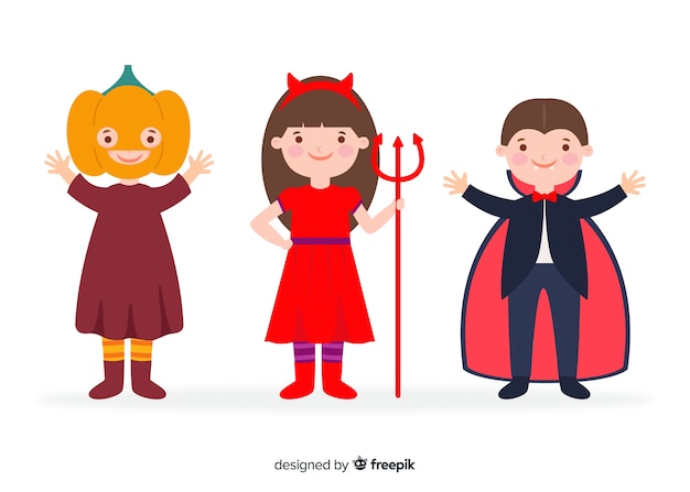 Free Vector flat design halloween kid collection