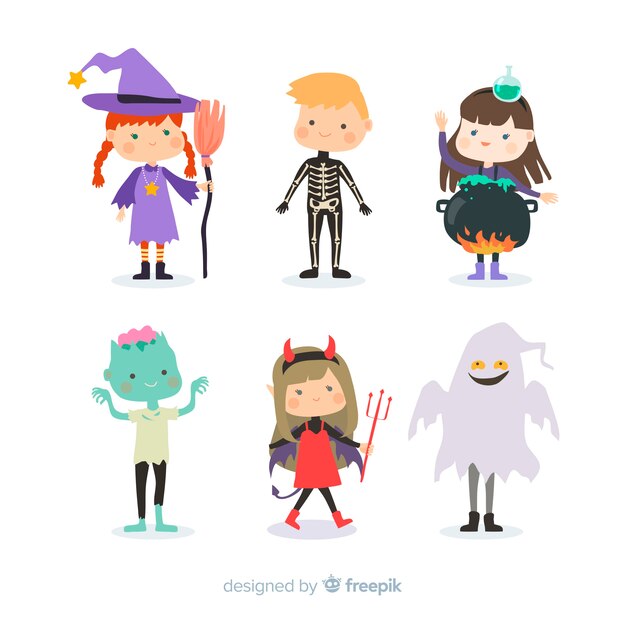 Flat design halloween kid collection