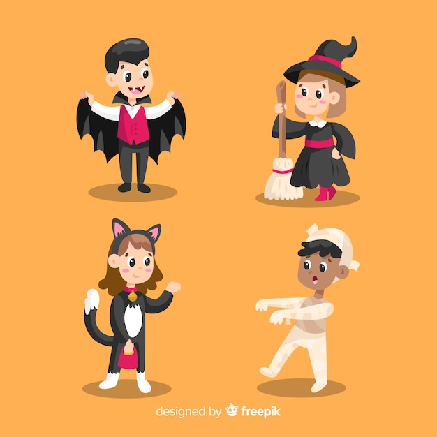 Free Vector flat design halloween kid collection