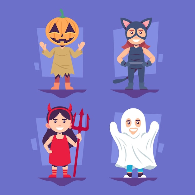 Flat design halloween kid collection