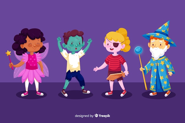 Free Vector flat design of halloween kid collection