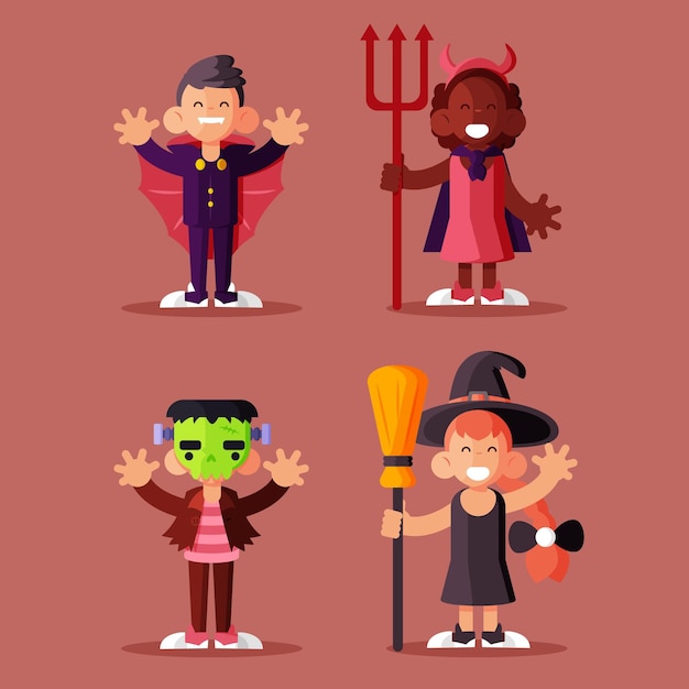 Flat design halloween kid set