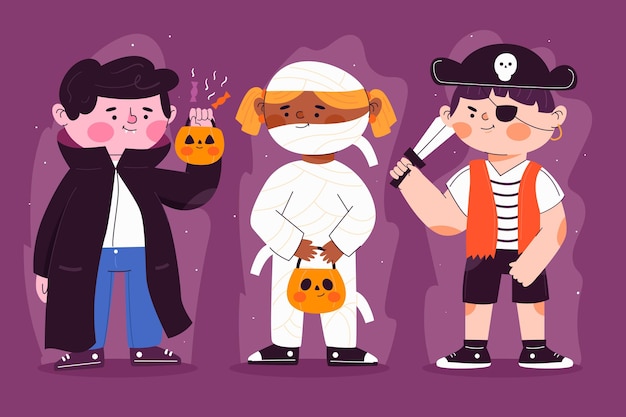 Flat design halloween kid set