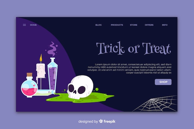 Flat design halloween landing page template