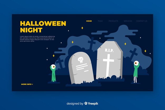 Flat design of halloween landing page