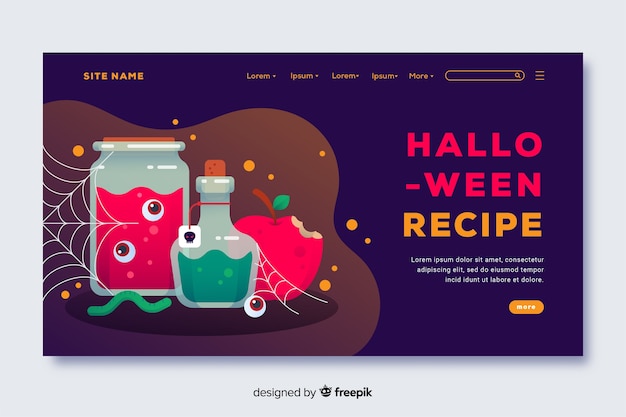 Flat design of halloween landing page