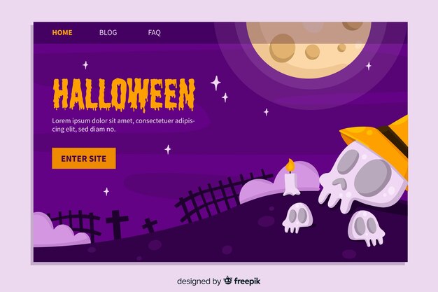 Flat design of halloween landing page