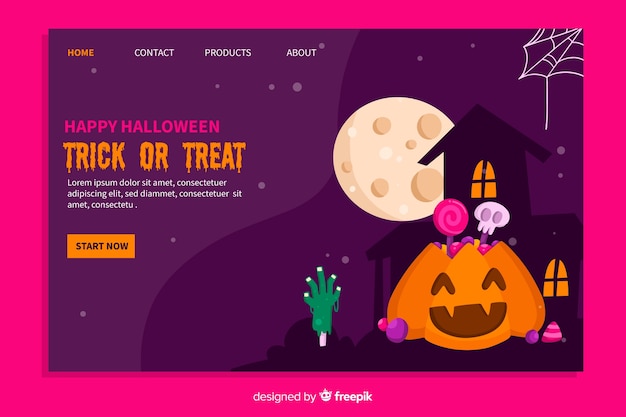 Flat design of halloween landing page