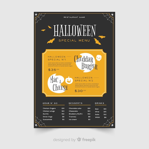 Flat design of halloween menu template