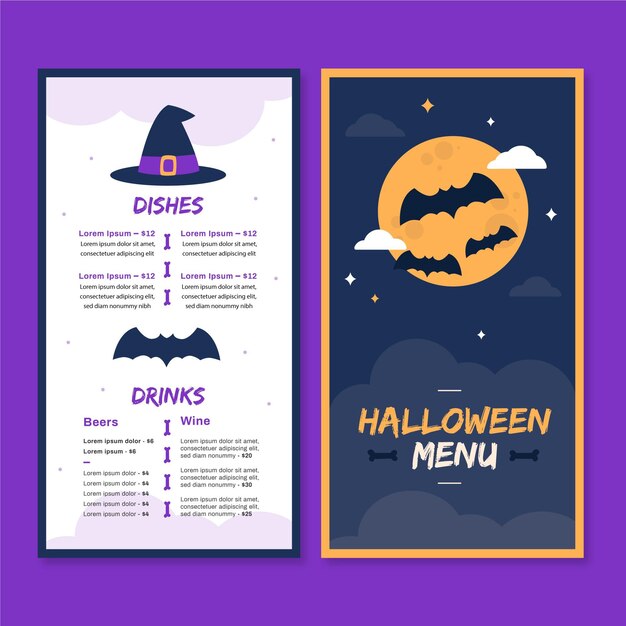 Flat design halloween menu template